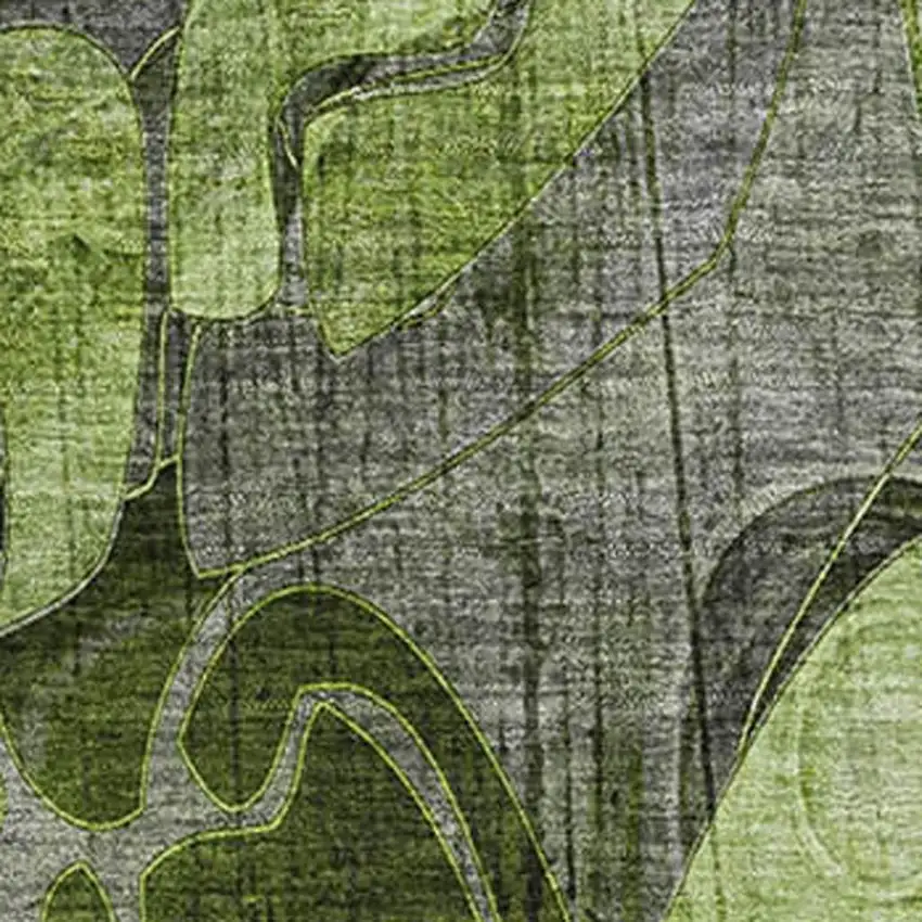 Fern Green And Gray Floral Washable Area Rug With UV Protection Photo 3