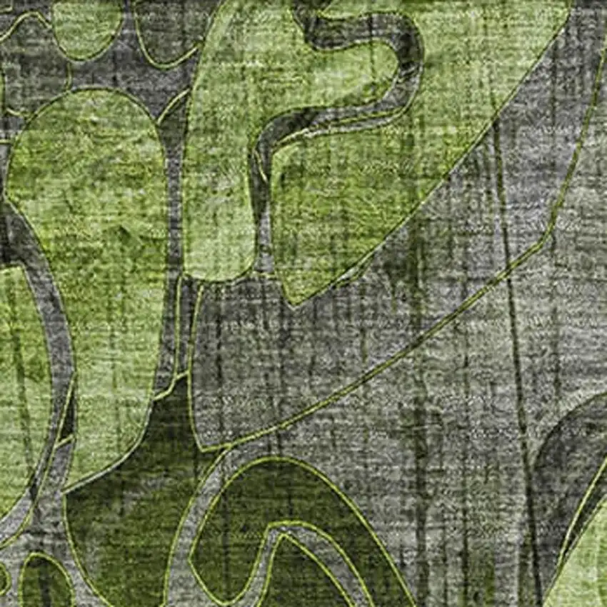 Fern Green And Gray Floral Washable Area Rug With UV Protection Photo 3