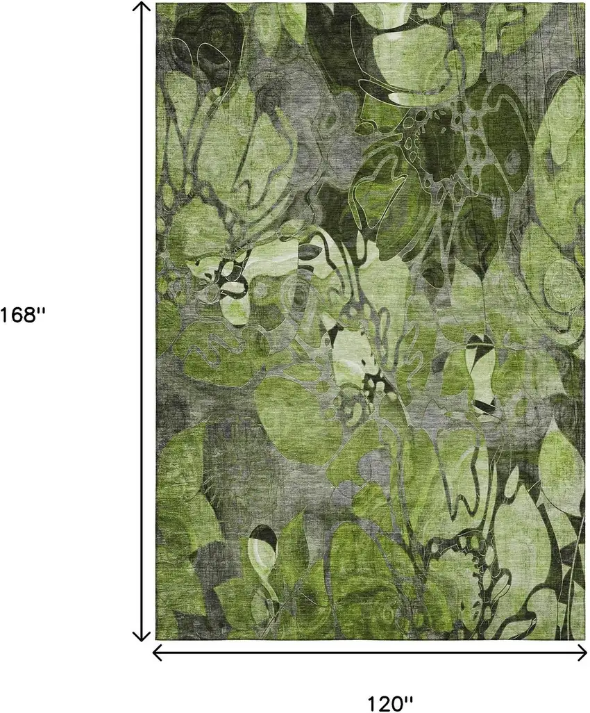 Fern Green And Gray Floral Washable Area Rug With UV Protection Photo 3