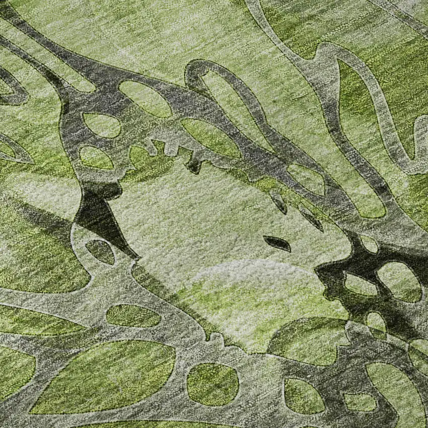 Fern Green And Gray Abstract Distressed Washable Area Rug With UV Protection Photo 9