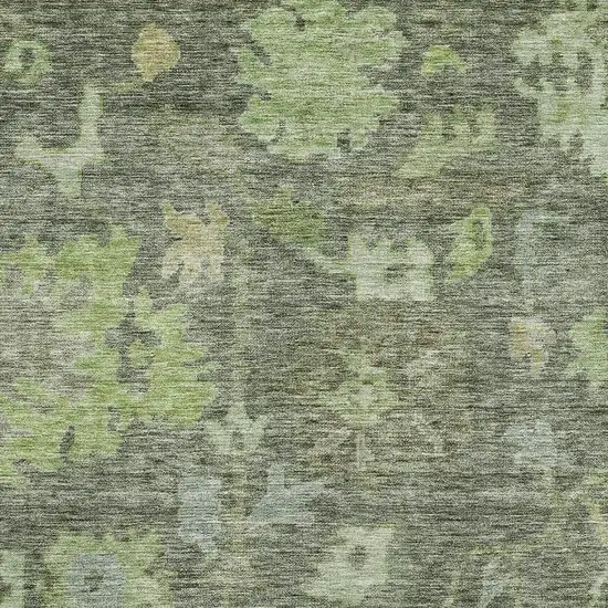 Fern Green And Gray Floral Washable Area Rug With UV Protection Photo 2