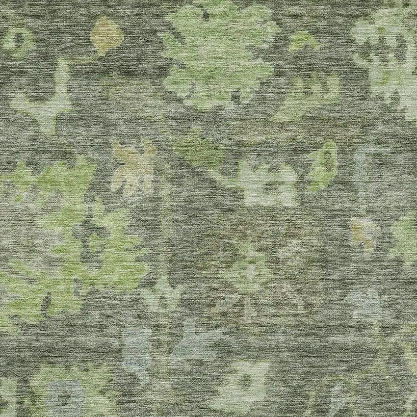 Fern Green And Gray Floral Washable Area Rug With UV Protection Photo 2