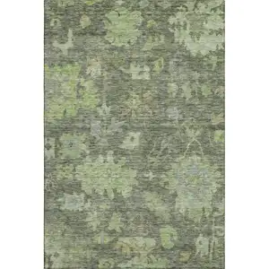 Photo of Fern Green And Gray Floral Washable Area Rug With UV Protection