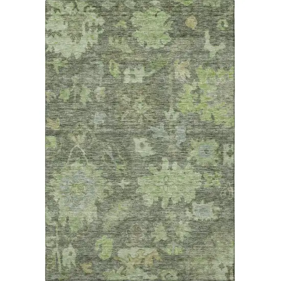 Fern Green And Gray Floral Washable Area Rug With UV Protection Photo 3