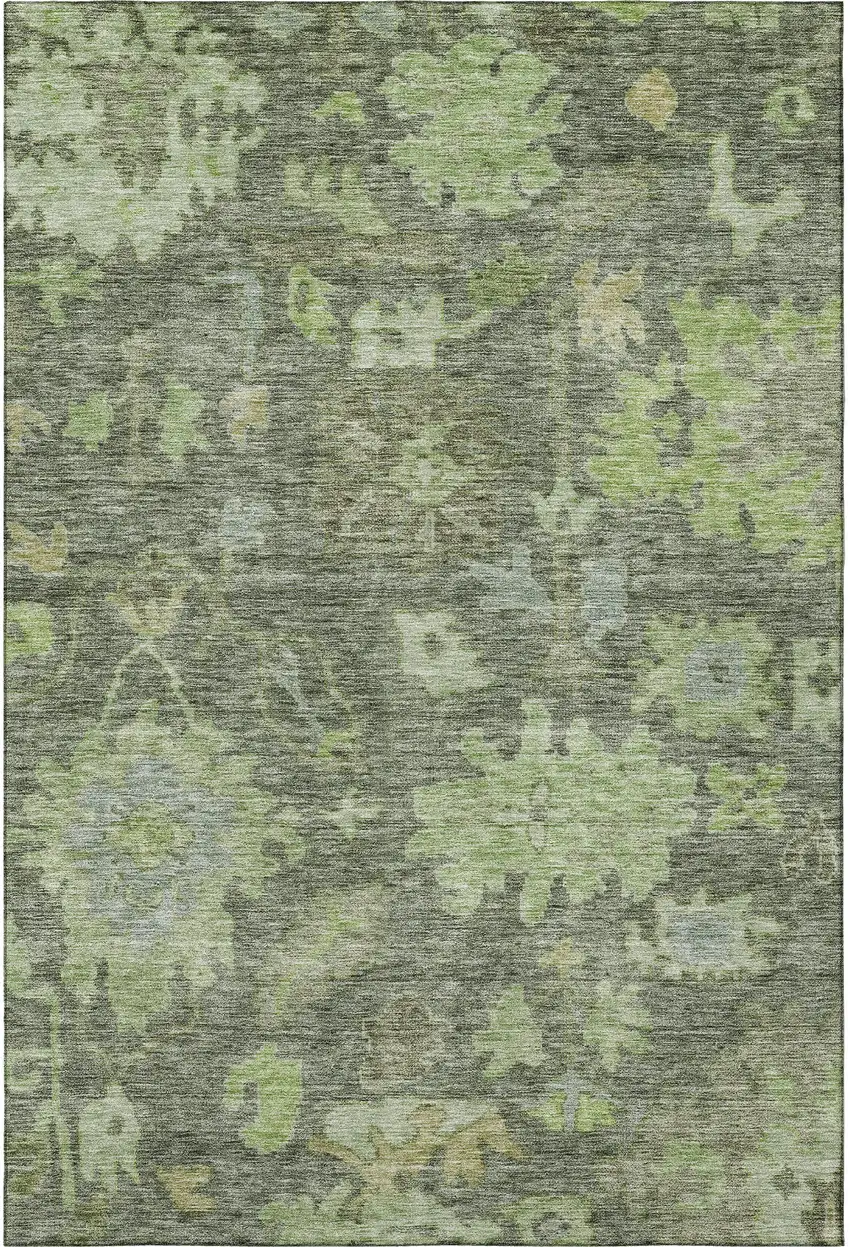 Fern Green And Gray Floral Washable Area Rug With UV Protection Photo 3