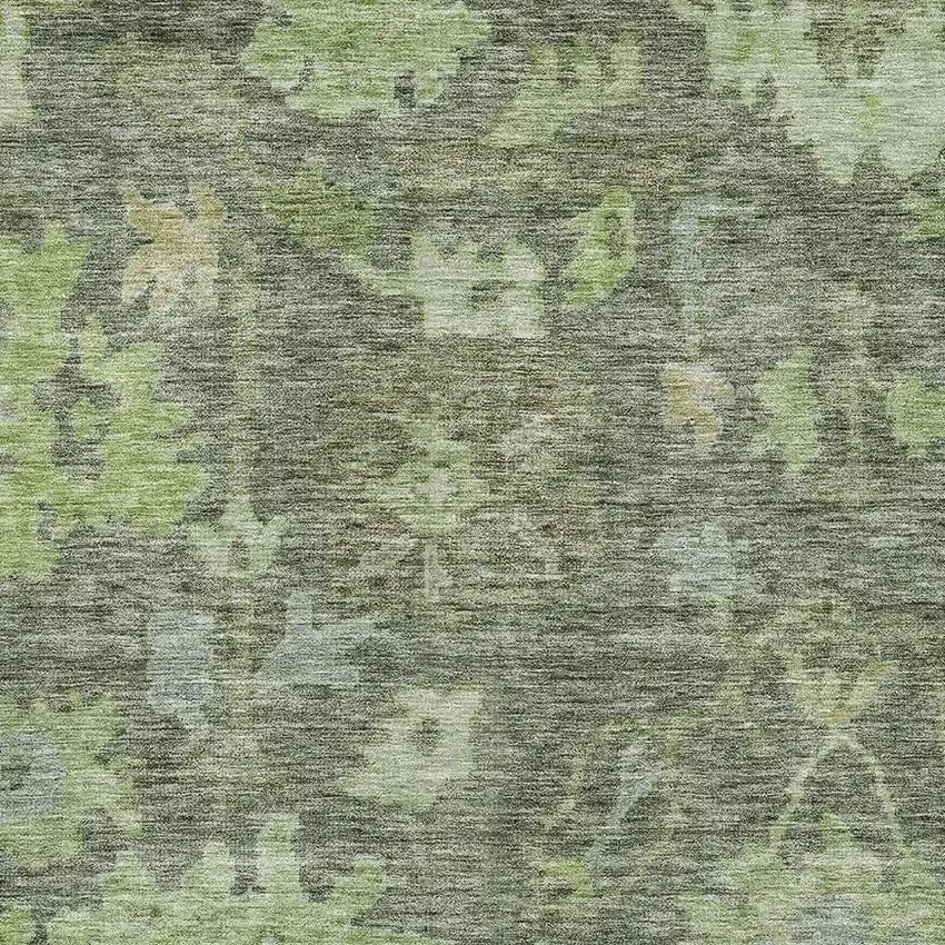 Fern Green And Gray Floral Washable Area Rug With UV Protection Photo 2