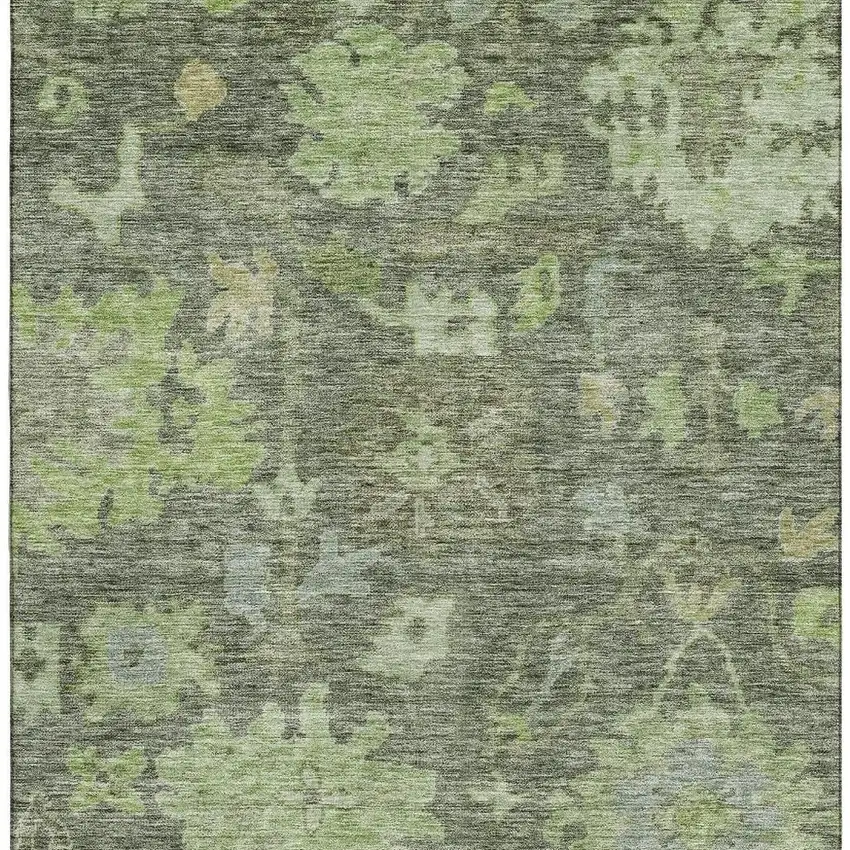 Fern Green And Gray Floral Washable Area Rug With UV Protection Photo 3