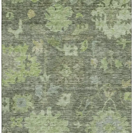 Fern Green And Gray Floral Washable Area Rug With UV Protection Photo 3