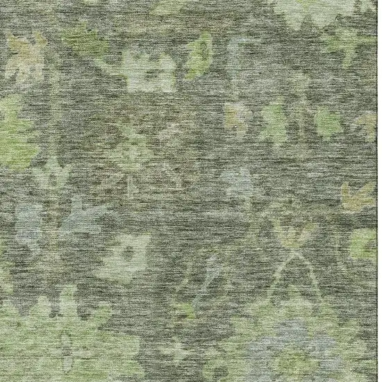Fern Green And Gray Floral Washable Area Rug With UV Protection Photo 2