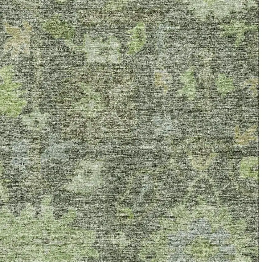Fern Green And Gray Floral Washable Area Rug With UV Protection Photo 2