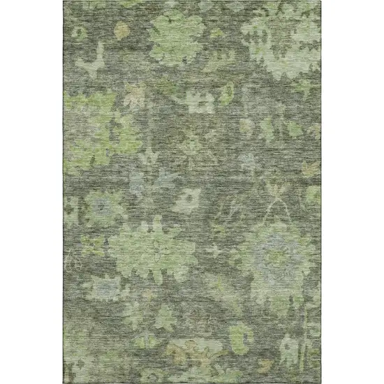 Fern Green And Gray Floral Washable Area Rug With UV Protection Photo 1
