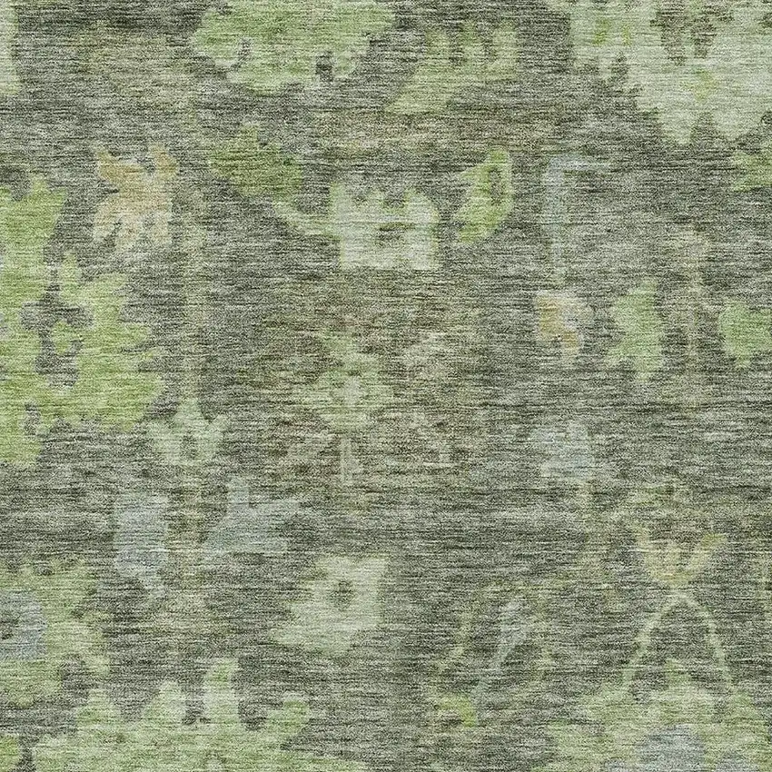 Fern Green And Gray Floral Washable Area Rug With UV Protection Photo 2