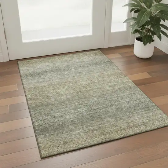 Fern Green And Gray Geometric Washable Area Rug With UV Protection Photo 2