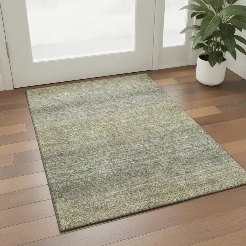 Fern Green And Gray Geometric Washable Area Rug With UV Protection Photo 2