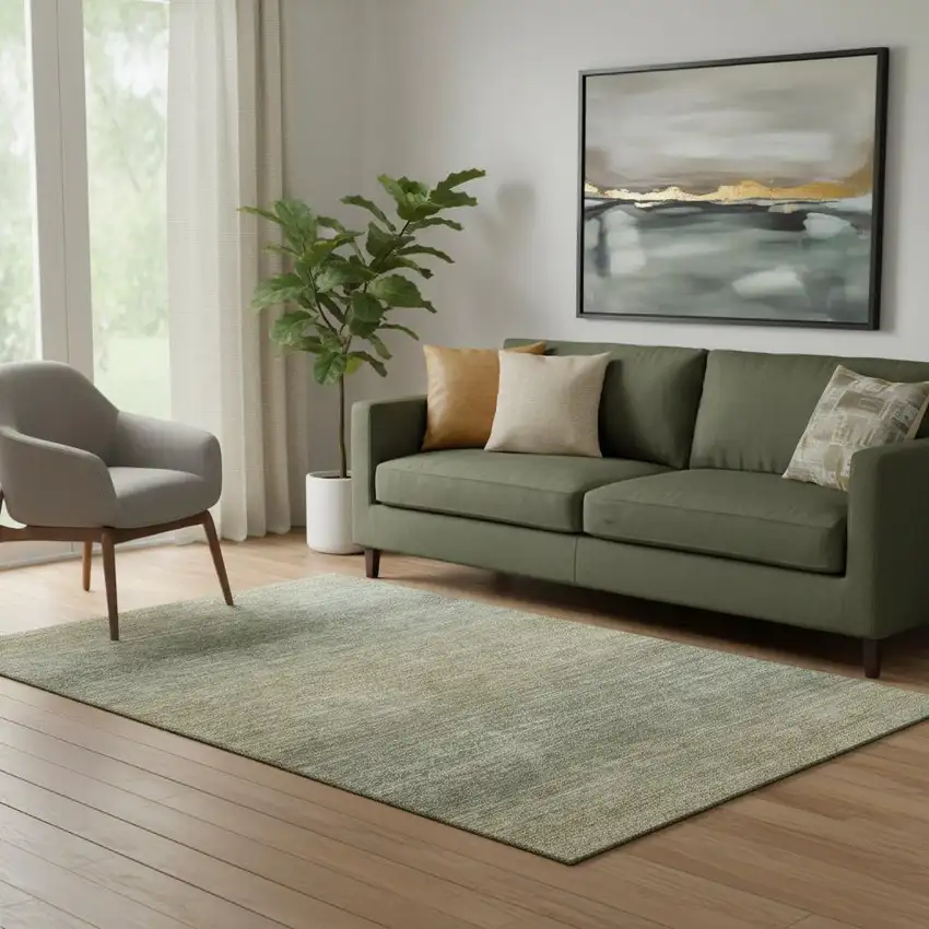 Fern Green And Gray Geometric Washable Area Rug With UV Protection Photo 2