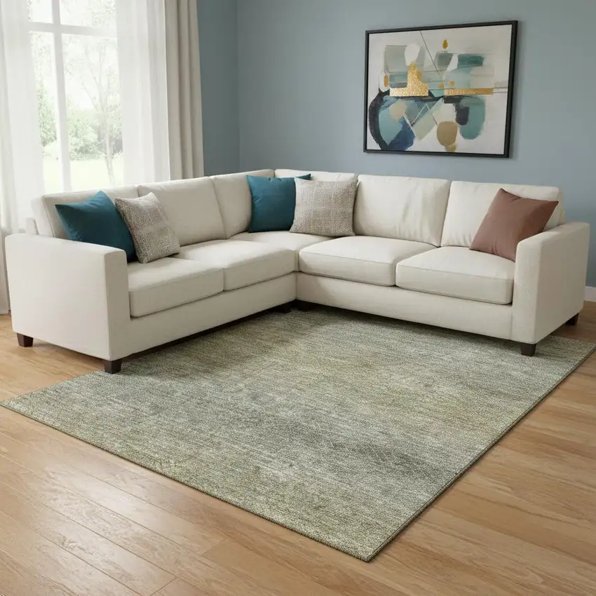 Fern Green And Gray Geometric Washable Area Rug With UV Protection Photo 2