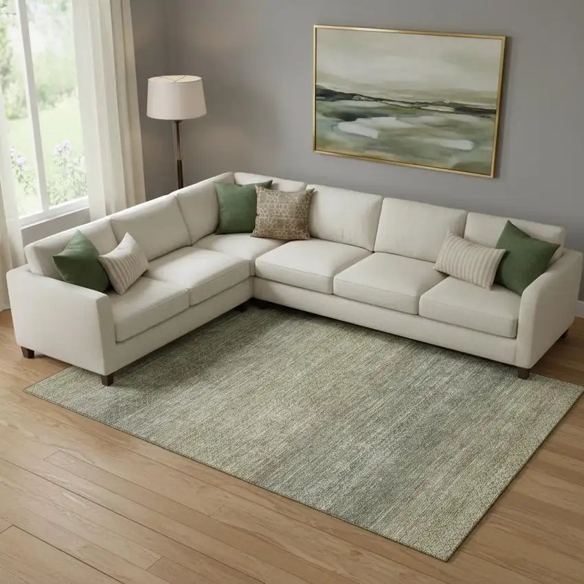 Fern Green And Gray Geometric Washable Area Rug With UV Protection Photo 2