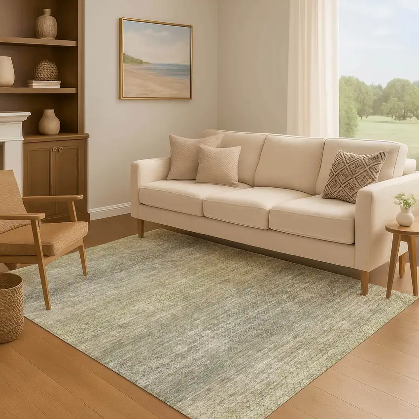 Fern Green And Gray Geometric Washable Area Rug With UV Protection Photo 6