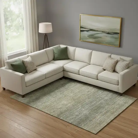 Fern Green And Gray Geometric Washable Area Rug With UV Protection Photo 2