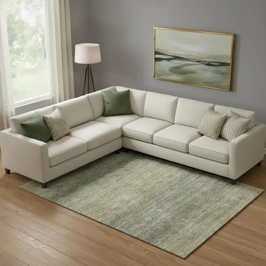 Fern Green And Gray Geometric Washable Area Rug With UV Protection Photo 2