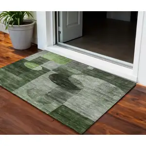 Photo of Fern Green And Gray Geometric Washable Indoor Outdoor Area Rug