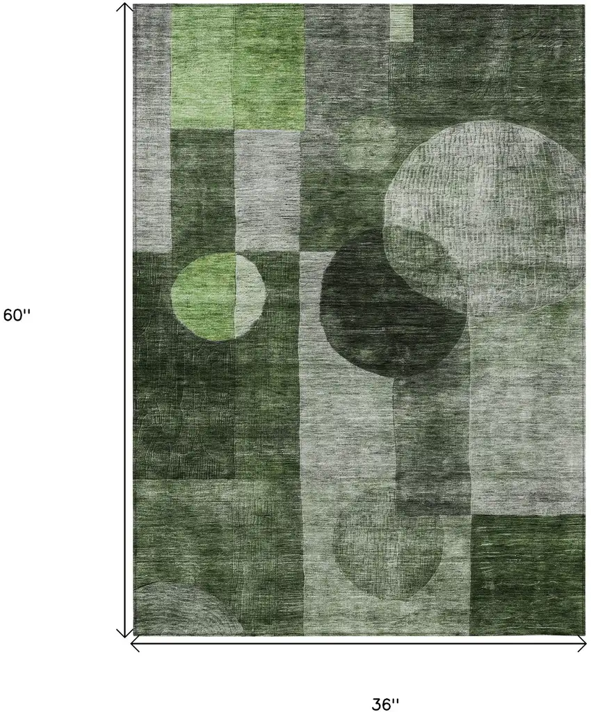 Fern Green And Gray Geometric Washable Indoor Outdoor Area Rug Photo 7