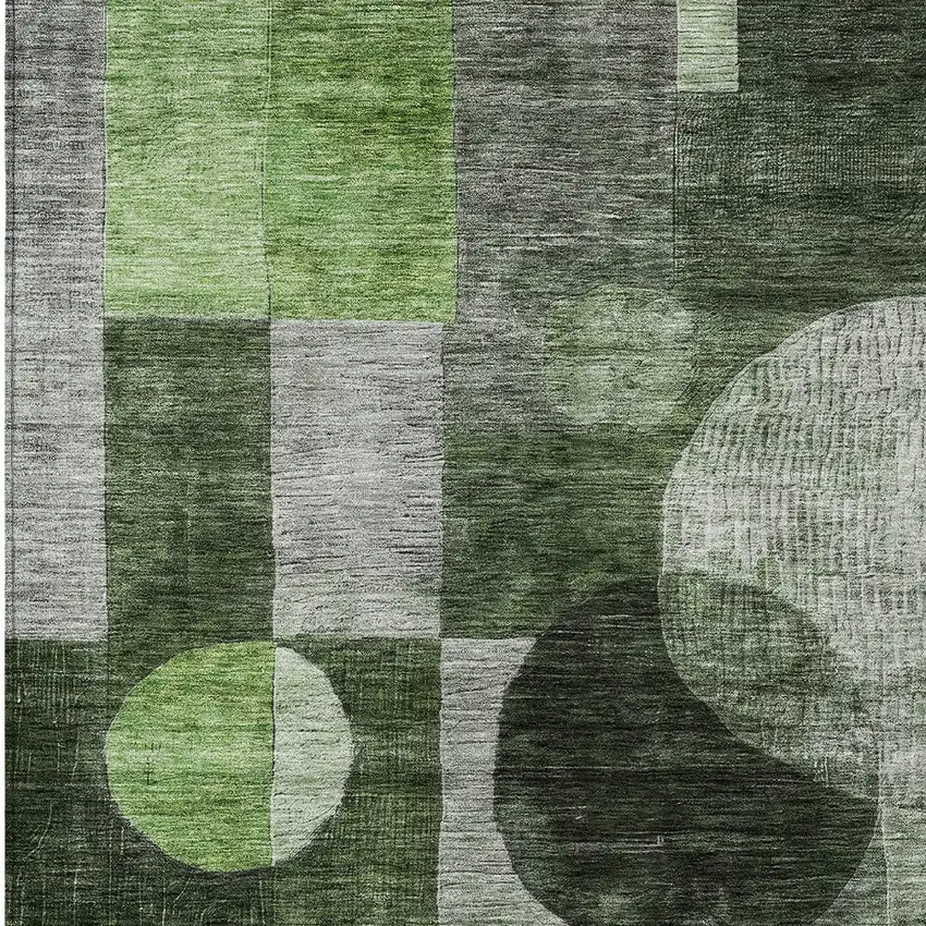 Fern Green And Gray Geometric Washable Indoor Outdoor Area Rug Photo 5