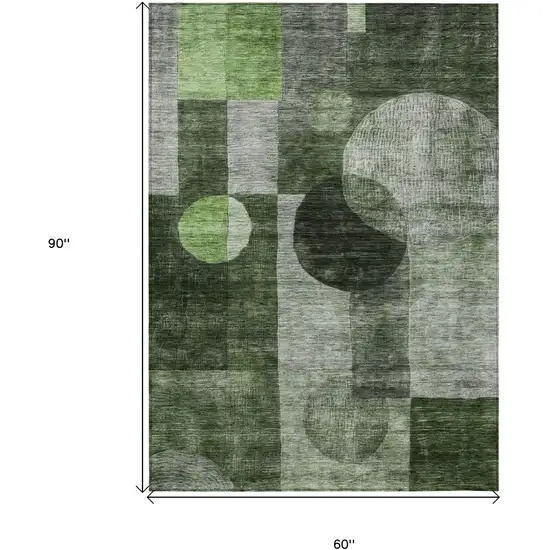 Fern Green And Gray Geometric Washable Indoor Outdoor Area Rug Photo 7