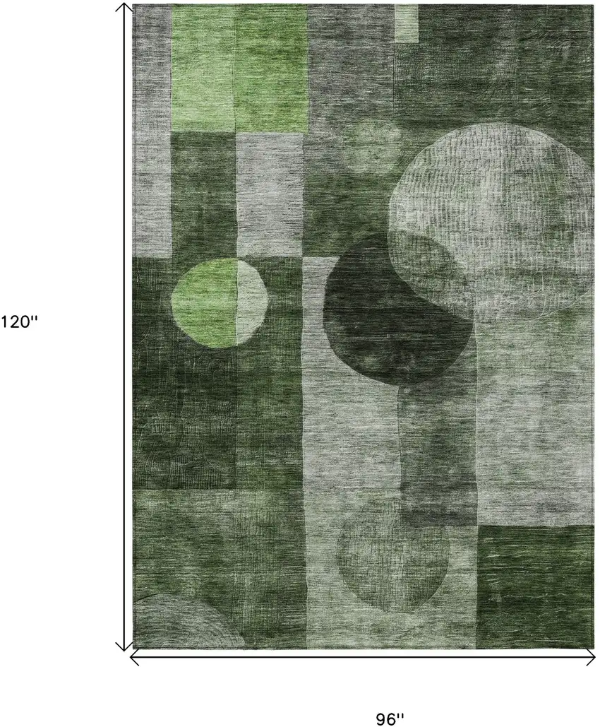 Fern Green And Gray Geometric Washable Indoor Outdoor Area Rug Photo 7