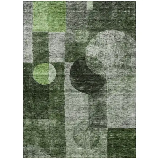 Fern Green And Gray Geometric Washable Indoor Outdoor Area Rug Photo 2