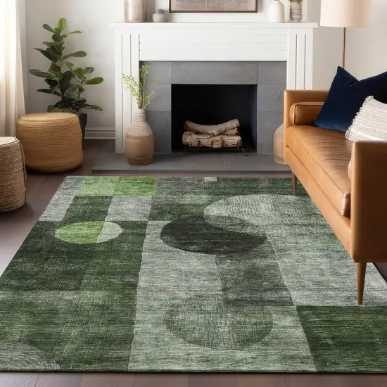 Fern Green And Gray Geometric Washable Indoor Outdoor Area Rug Photo 8