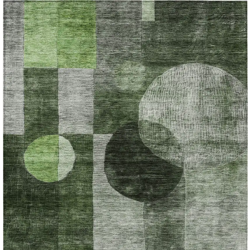 Fern Green And Gray Geometric Washable Indoor Outdoor Area Rug Photo 6