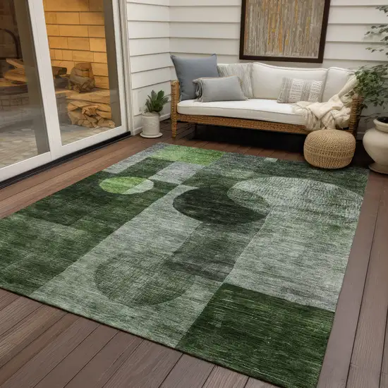 Fern Green And Gray Geometric Washable Indoor Outdoor Area Rug Photo 7