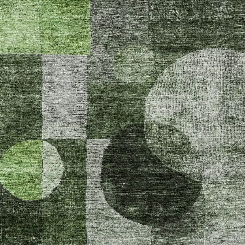 Fern Green And Gray Geometric Washable Indoor Outdoor Area Rug Photo 5