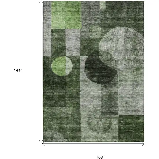 Fern Green And Gray Geometric Washable Indoor Outdoor Area Rug Photo 7
