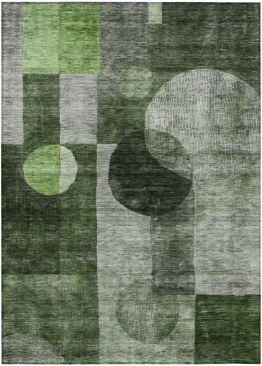Fern Green And Gray Geometric Washable Indoor Outdoor Area Rug Photo 2