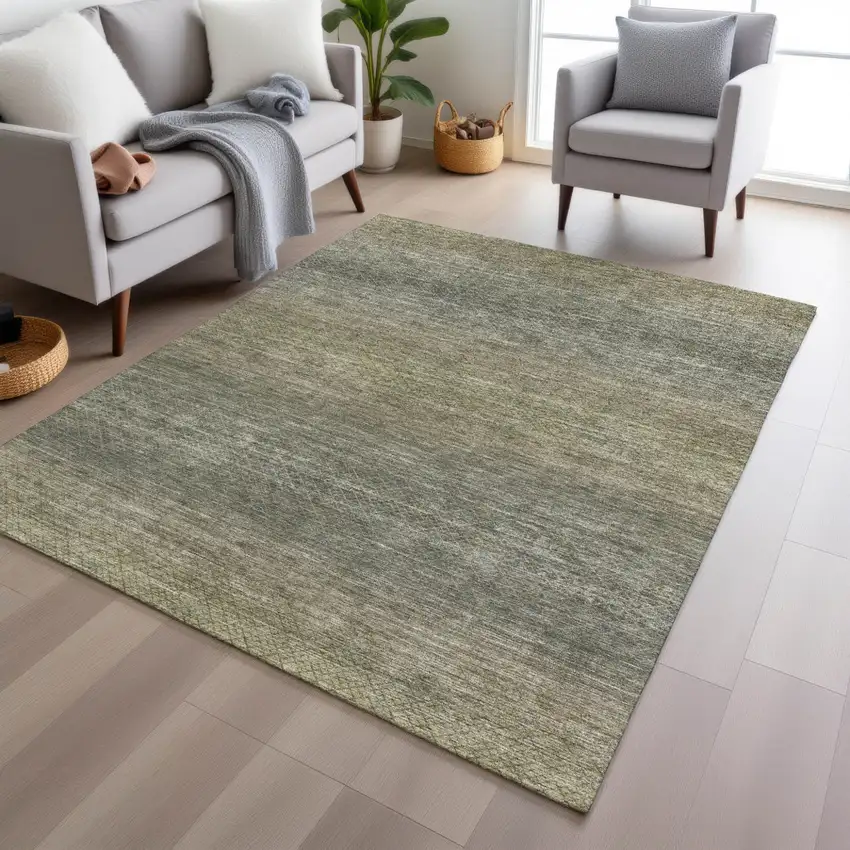 Fern Green And Gray Geometric Washable Indoor Outdoor Area Rug Photo 6