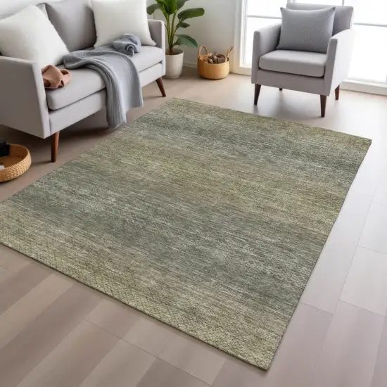 Fern Green And Gray Geometric Washable Indoor Outdoor Area Rug Photo 6
