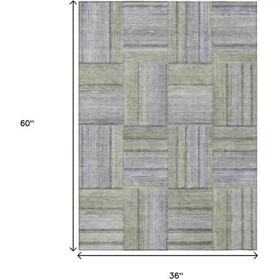 Fern Green And Gray Geometric Washable Indoor Outdoor Area Rug Photo 3