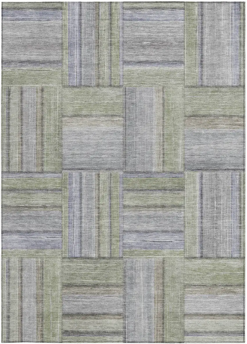 Fern Green And Gray Geometric Washable Indoor Outdoor Area Rug Photo 5