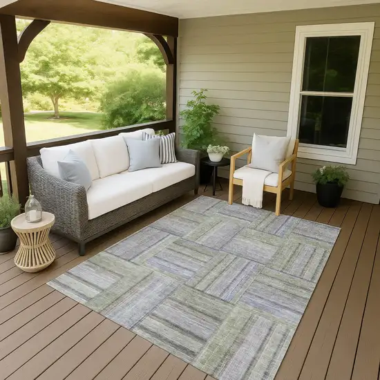 Fern Green And Gray Geometric Washable Indoor Outdoor Area Rug Photo 9