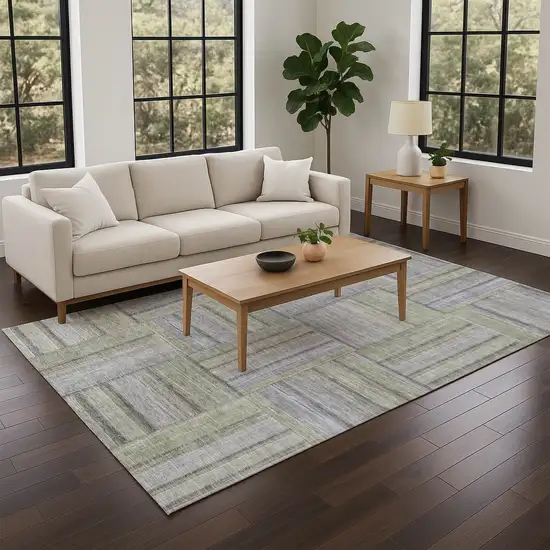 Fern Green And Gray Geometric Washable Indoor Outdoor Area Rug Photo 8