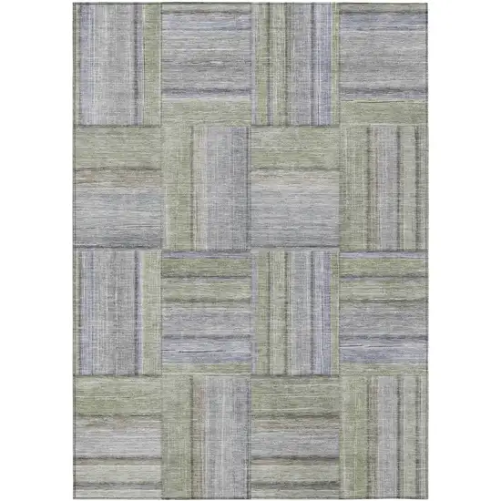 Fern Green And Gray Geometric Washable Indoor Outdoor Area Rug Photo 2