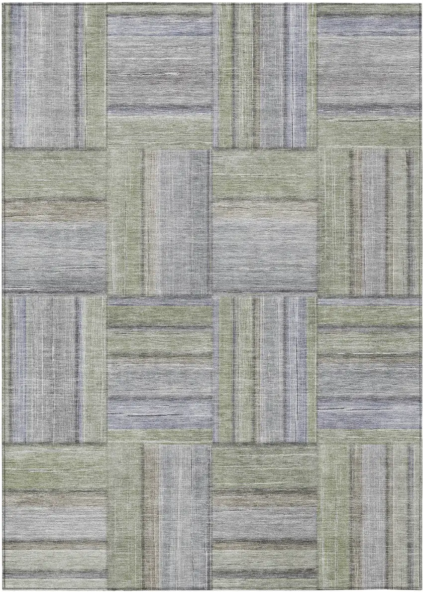 Fern Green And Gray Geometric Washable Indoor Outdoor Area Rug Photo 2