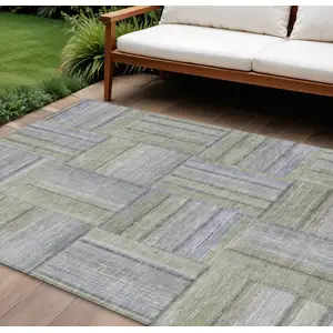 Photo of Fern Green And Gray Geometric Washable Indoor Outdoor Area Rug