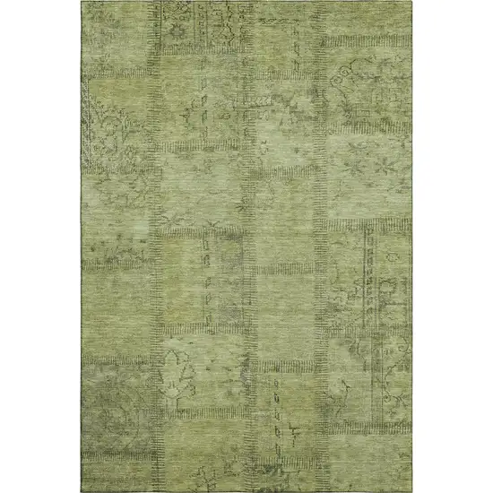Fern Green And Gray Patchwork Washable Area Rug With UV Protection Photo 1