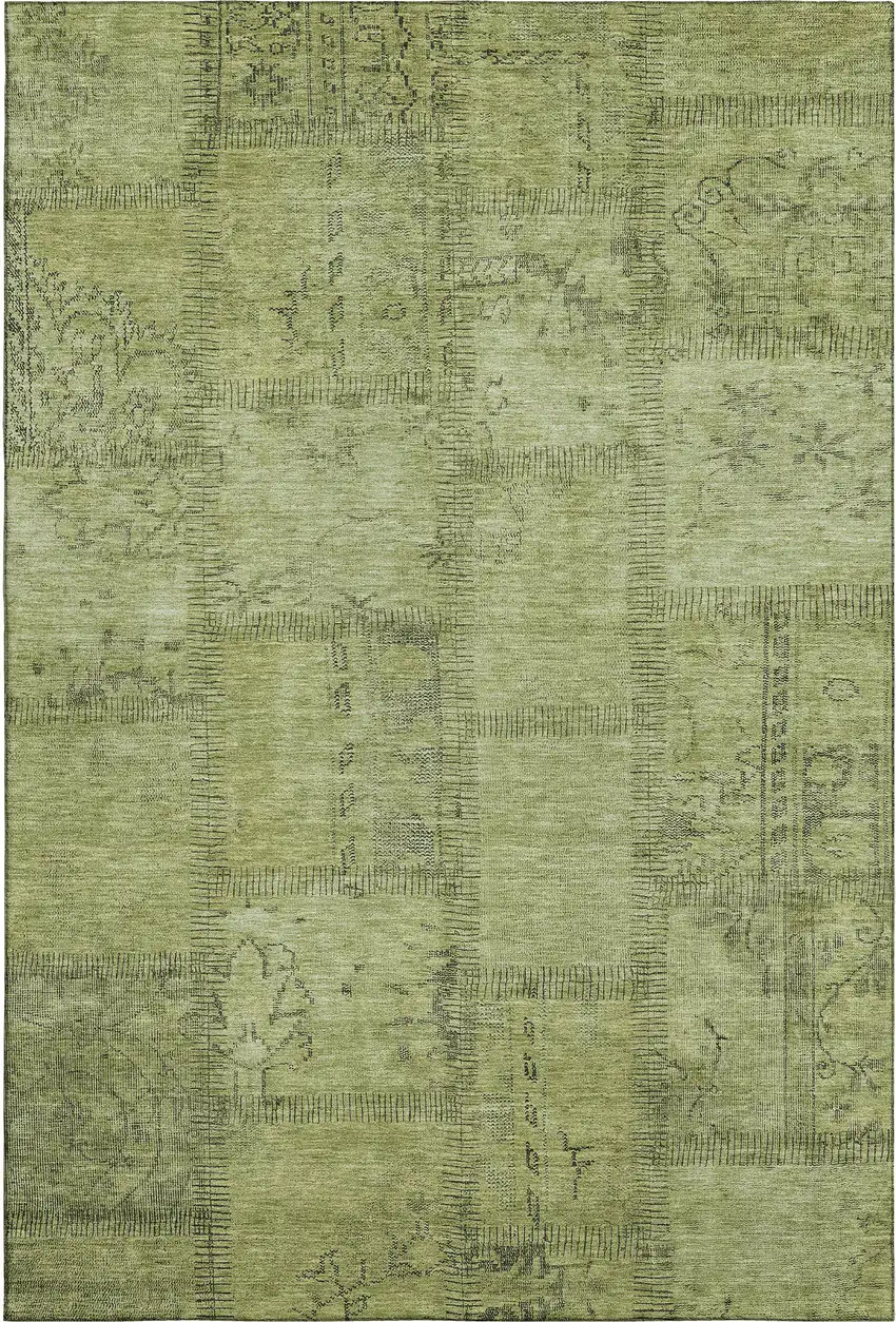 Fern Green And Gray Patchwork Washable Area Rug With UV Protection Photo 1
