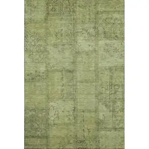 Photo of Fern Green And Gray Patchwork Washable Area Rug With UV Protection