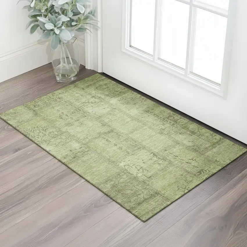 Fern Green And Gray Patchwork Washable Area Rug With UV Protection Photo 1