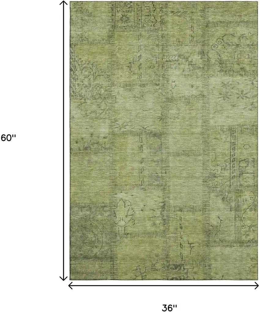 Fern Green And Gray Patchwork Washable Area Rug With UV Protection Photo 3